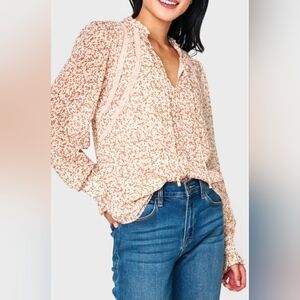 Gibson Look "Long Sleeve Crochet Trim Blouse," size XS